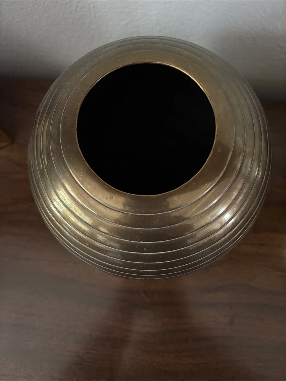 Vintage Brass Ribbed Round Decorative Vase - Picture 2 of 6